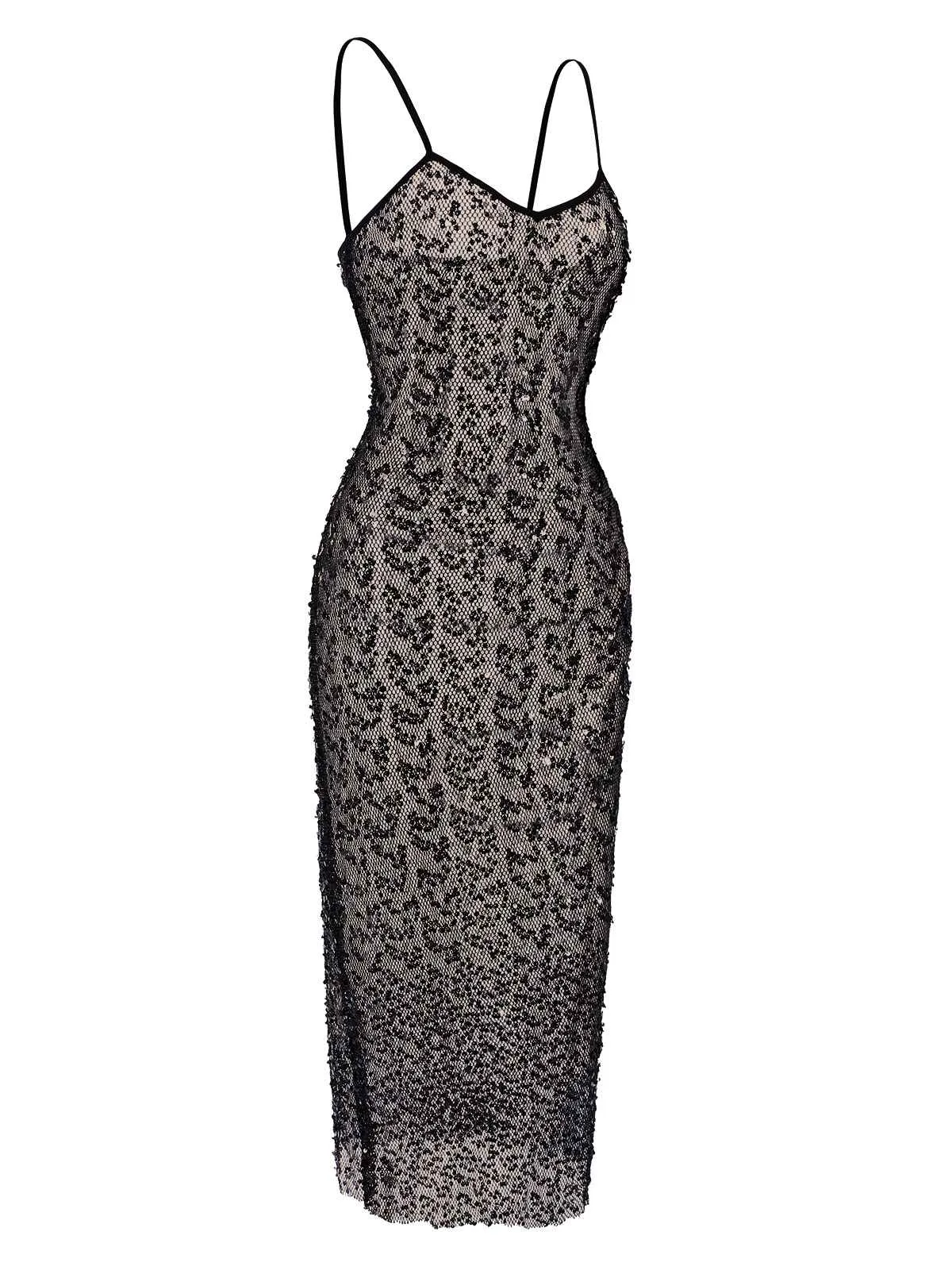 Black 1960s Sequined Spaghetti Straps Dress sold by Retro Stage product image thumbnail 2