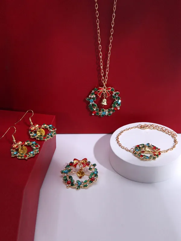 Christmas Wreath Colored Rhinestoned Jewelry Set sold by Retro Stage