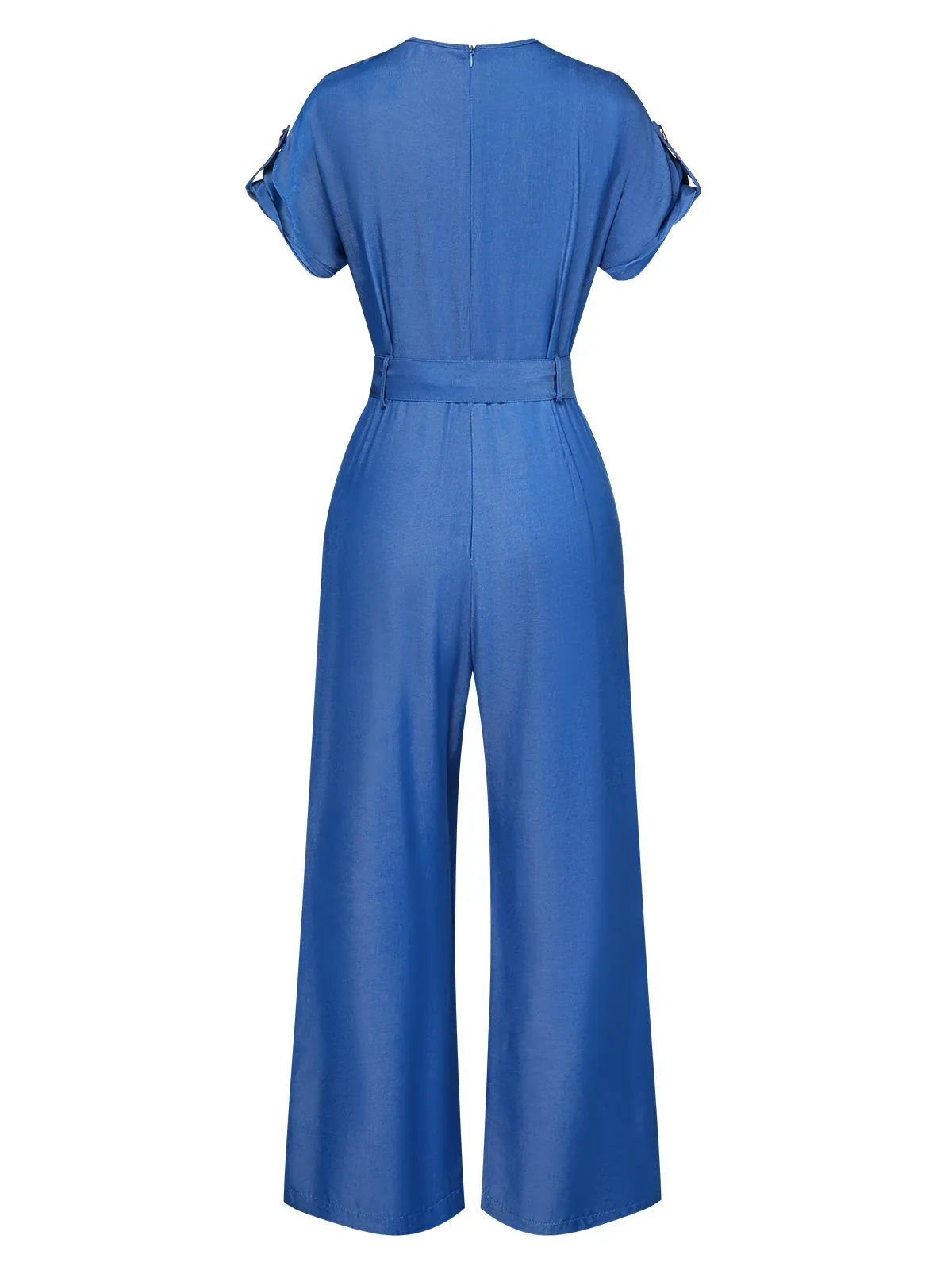 Blue 1970s V-Neck Solid Jumpsuit sold by Retro Stage product image thumbnail 4