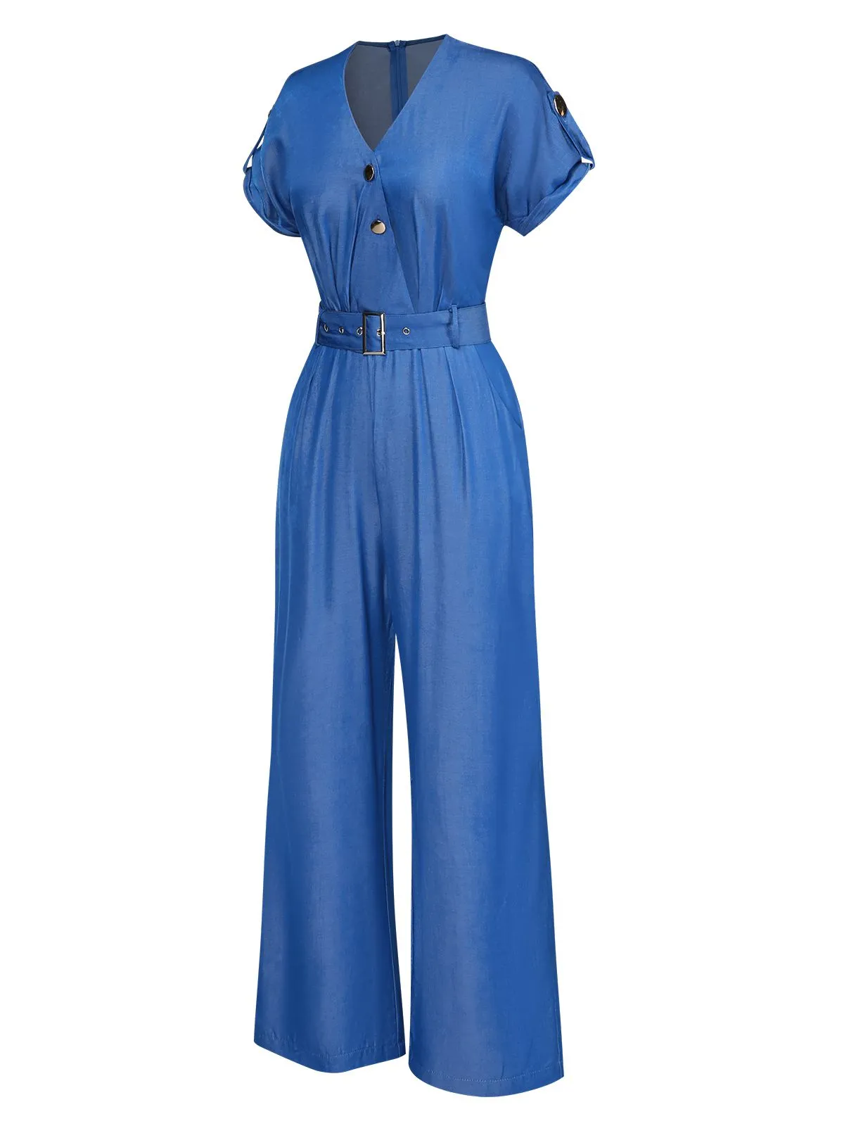 Blue 1970s V-Neck Solid Jumpsuit sold by Retro Stage product image thumbnail 5