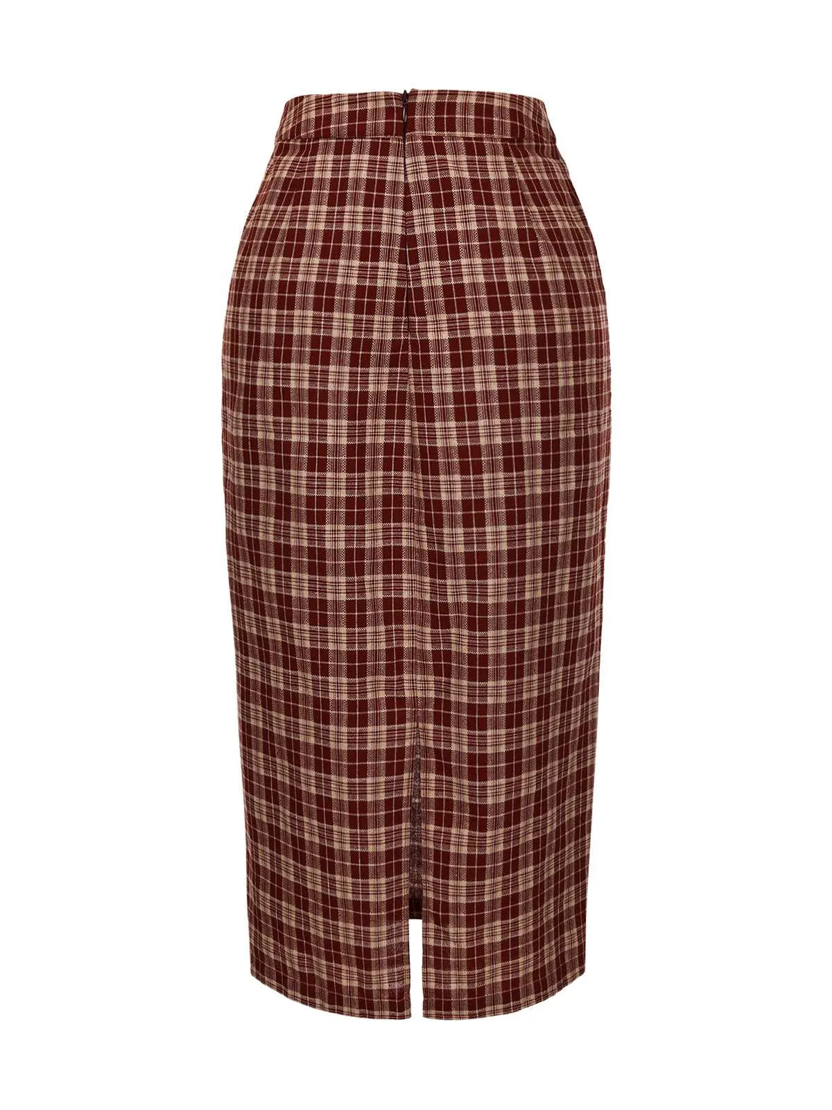Red 1960s Plaid Back Slit Skirt sold by Retro Stage product image thumbnail 4