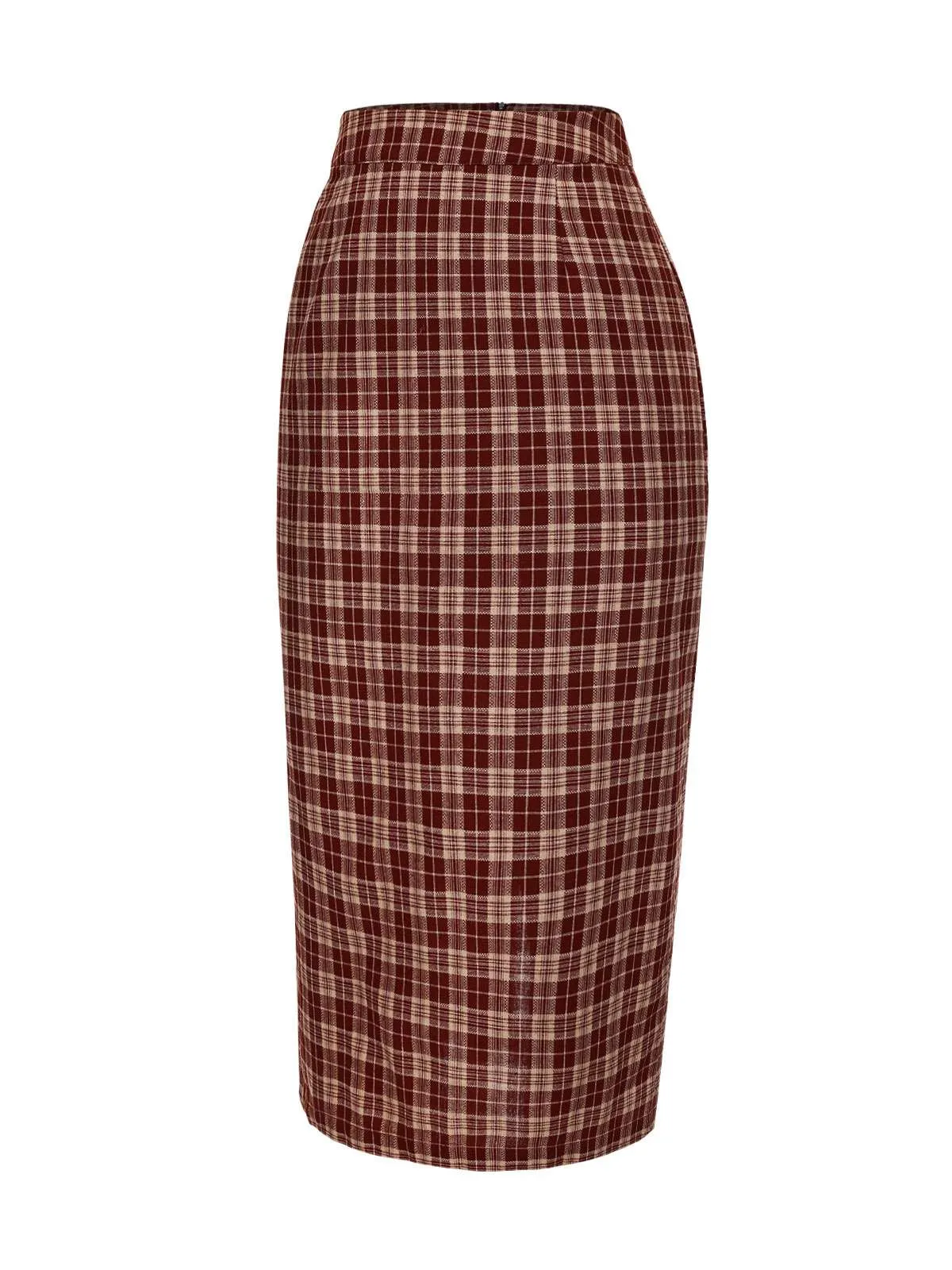 Red 1960s Plaid Back Slit Skirt sold by Retro Stage product image thumbnail 3