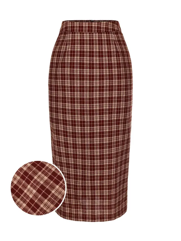 Red 1960s Plaid Back Slit Skirt sold by Retro Stage