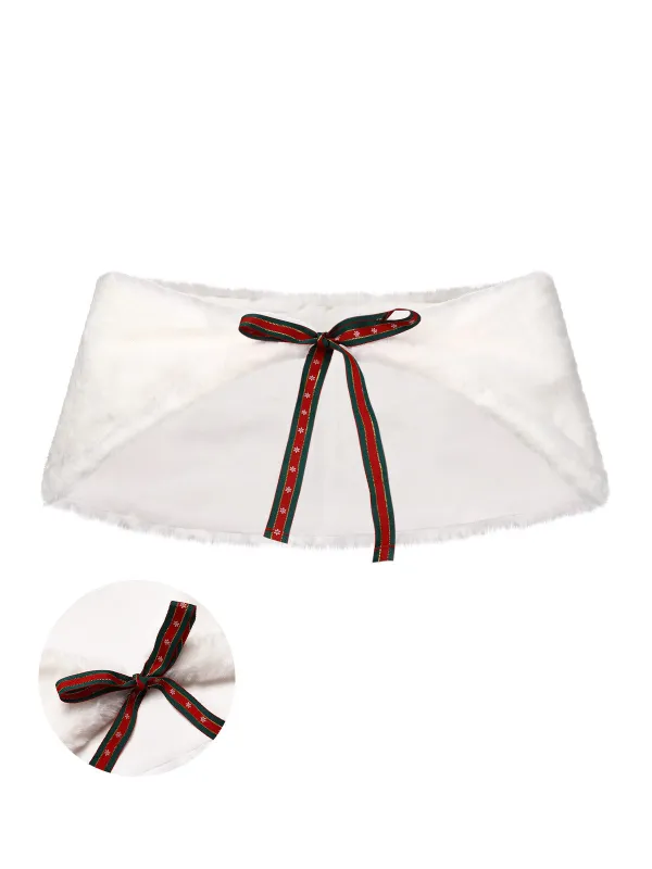 White 1950s Christmas Ribbon Tie Fur Shawl sold by Retro Stage