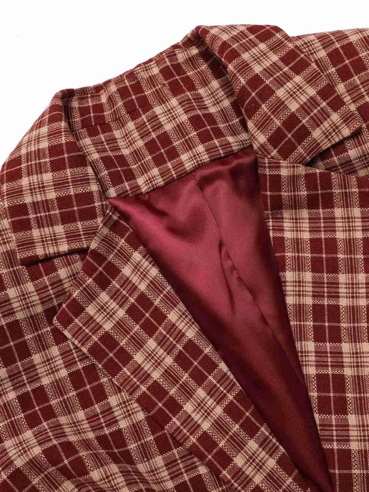 Red 1960s Plaid Lapel Short Coat sold by Retro Stage product image thumbnail 5