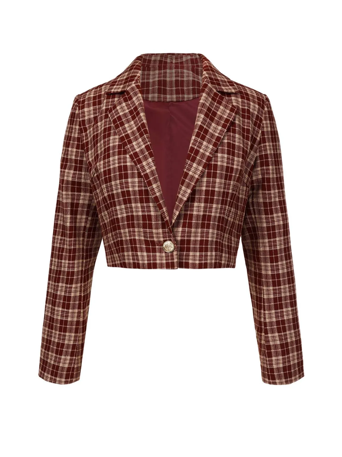 Red 1960s Plaid Lapel Short Coat sold by Retro Stage product image thumbnail 2