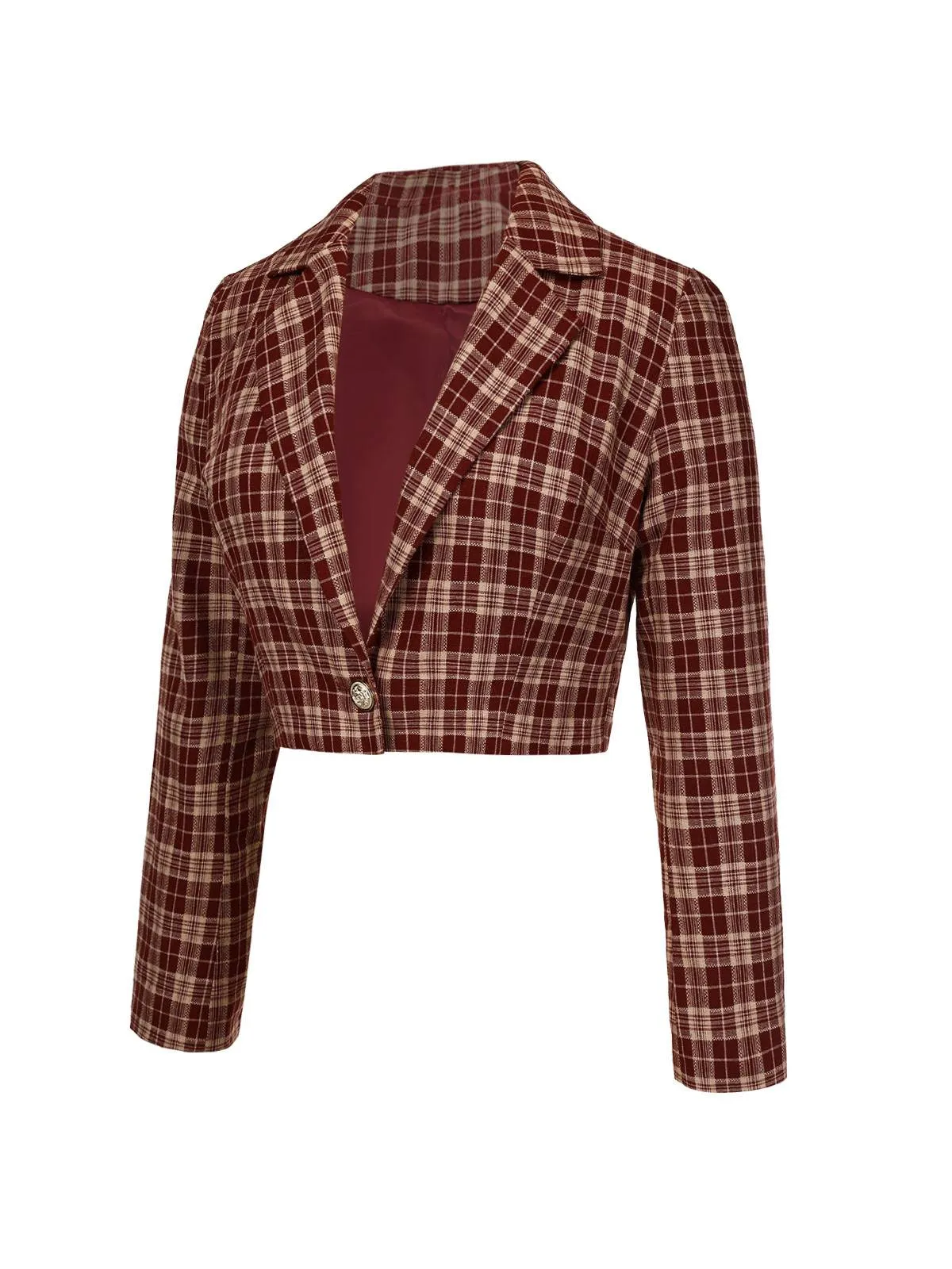 Red 1960s Plaid Lapel Short Coat sold by Retro Stage product image thumbnail 3