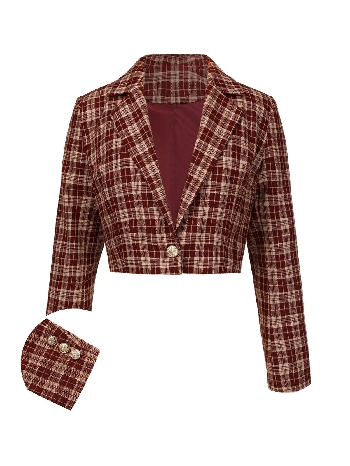 Red 1960s Plaid Lapel Short Coat sold by Retro Stage