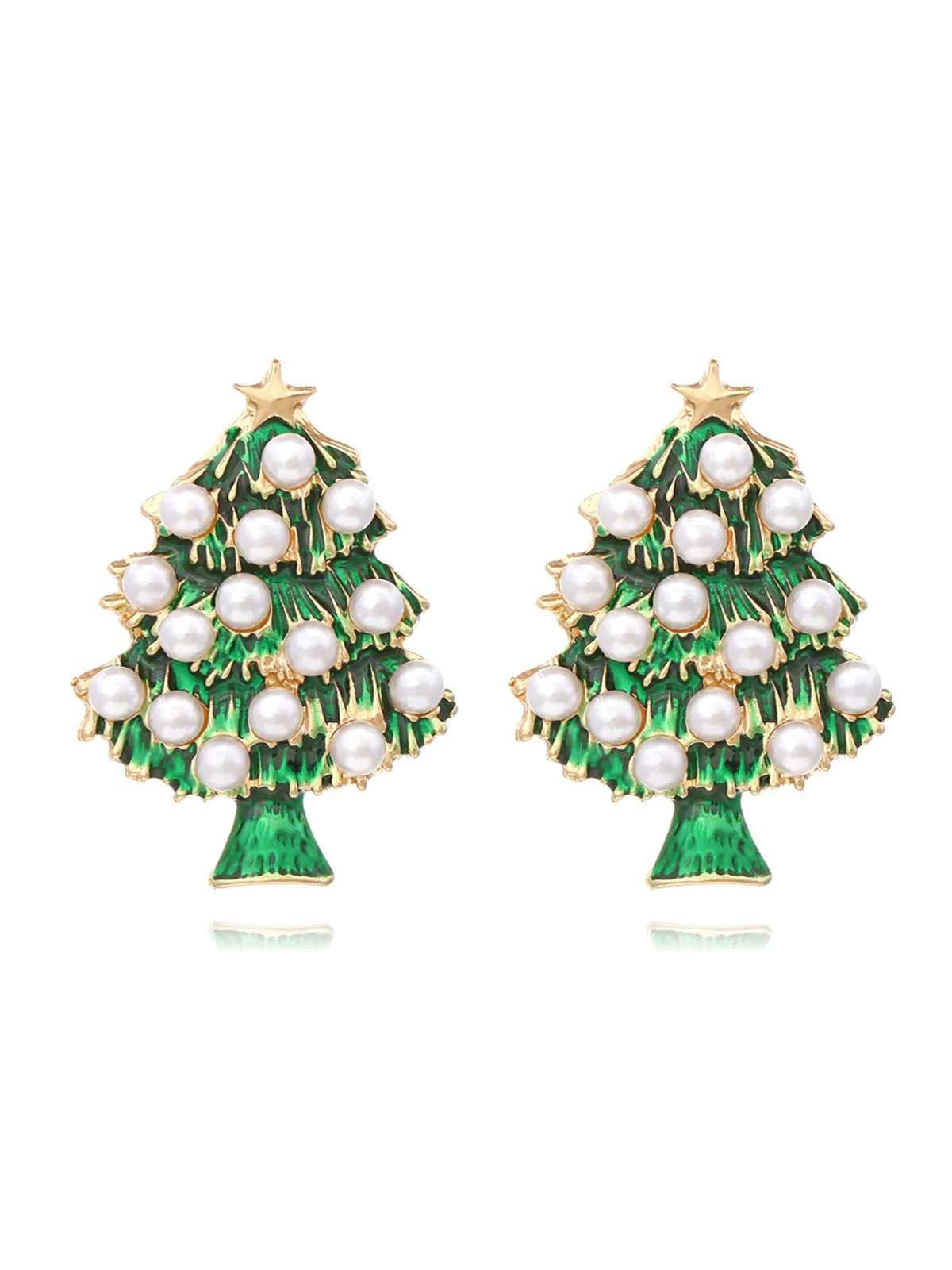 Christmas Trees Pearl Stars Earrings sold by Retro Stage
