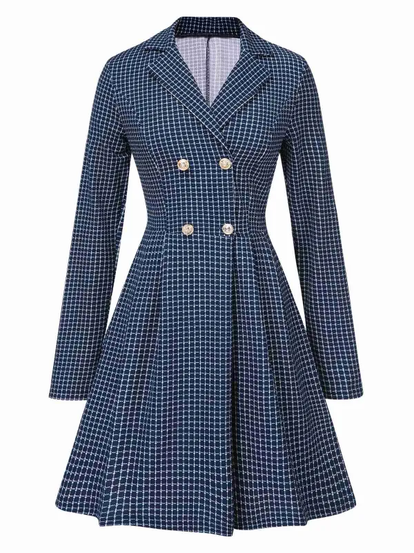 1950s Plaid Notch Lapel Double Breasted Coat sold by Retro Stage