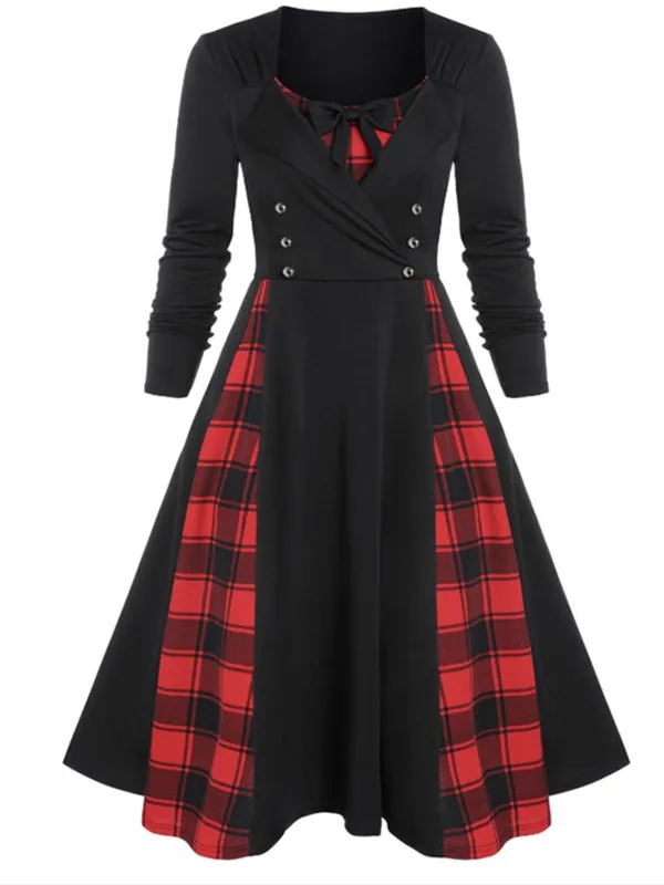 1950s Plaid Patchwork Gothic Pleated Dress sold by Retro Stage
