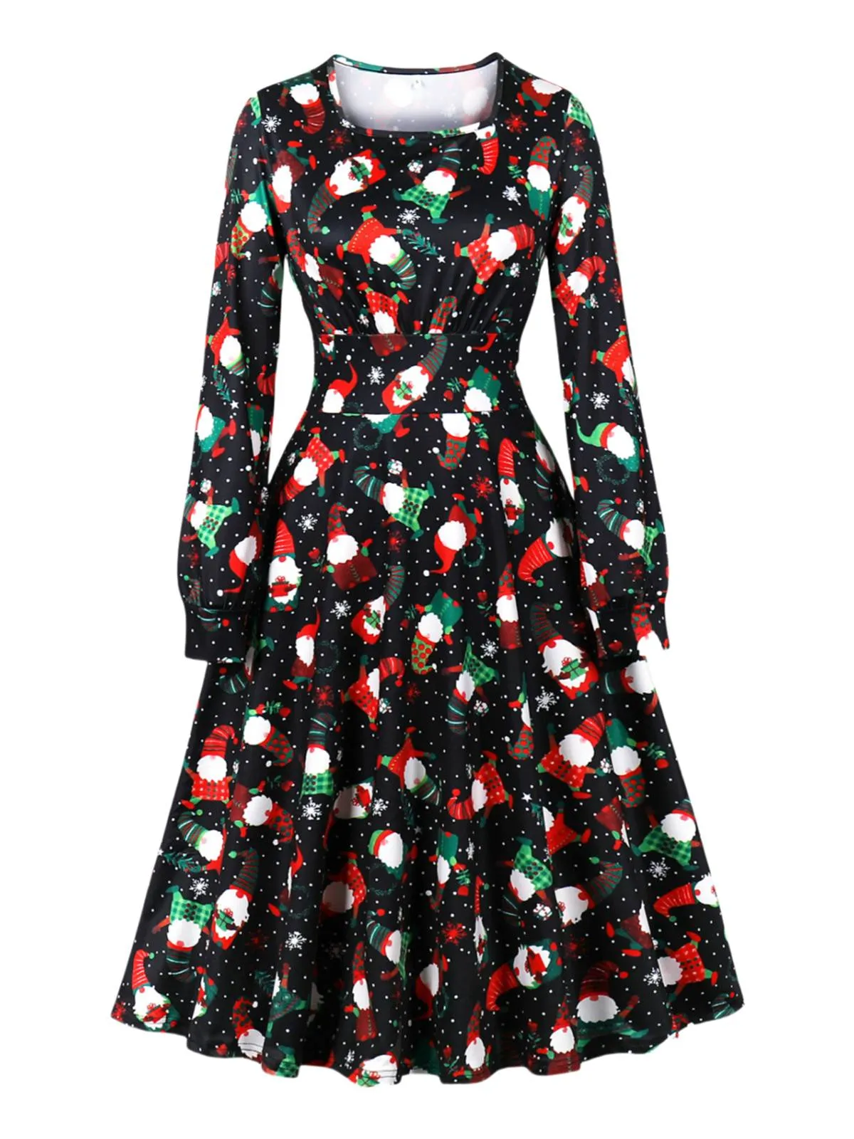 1950s Christmas Square Collar Long Sleeve Dress sold by Retro Stage