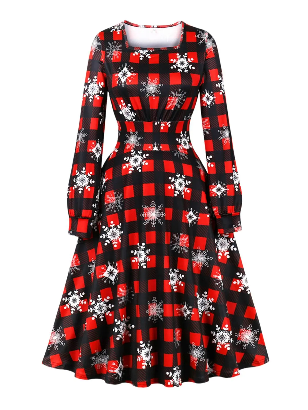 1950s Christmas Square Collar Long Sleeve Dress sold by Retro Stage product image thumbnail 3