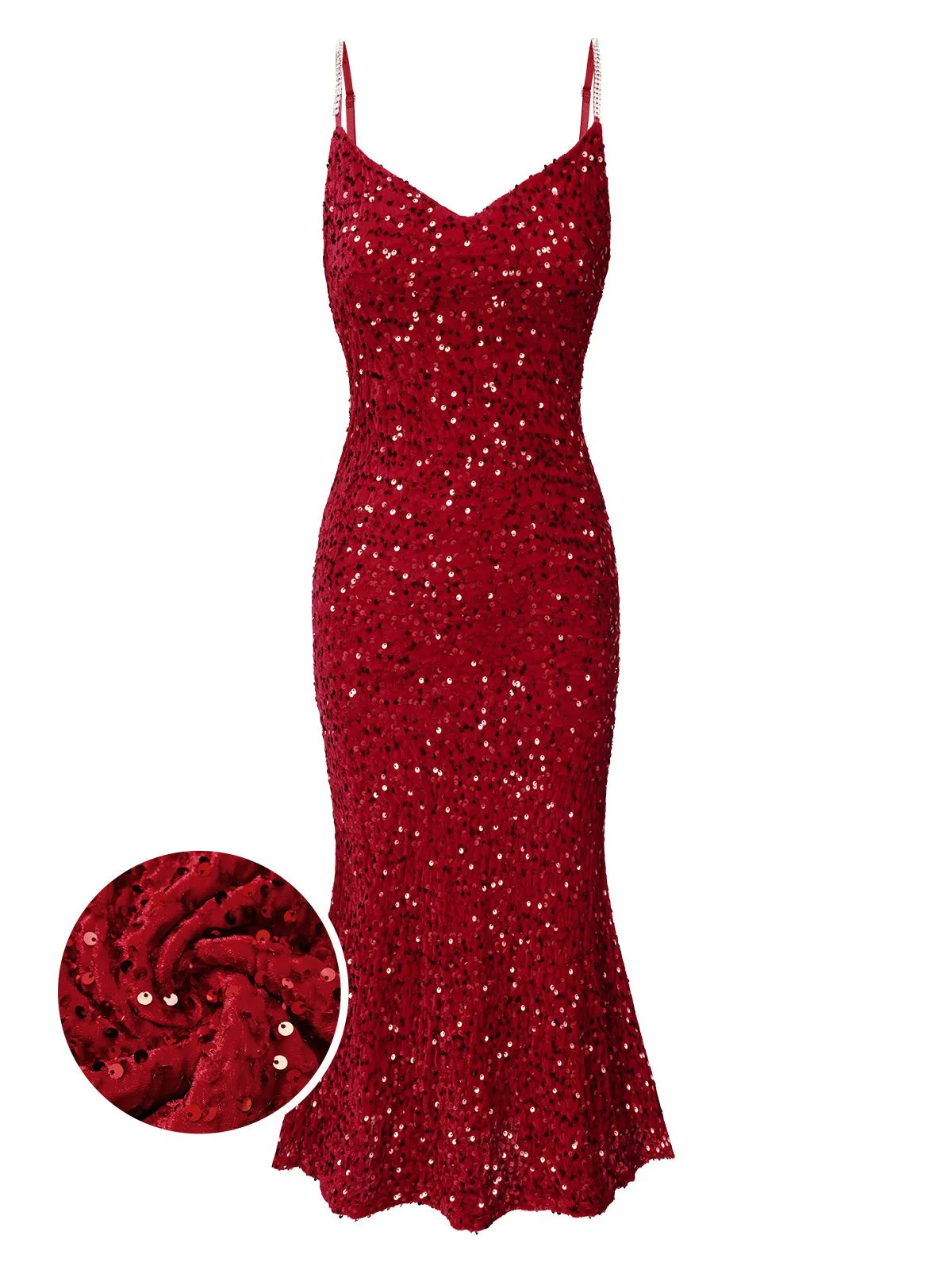 1930s V-Neck Suspender Sequined Fishtail Dress sold by Retro Stage