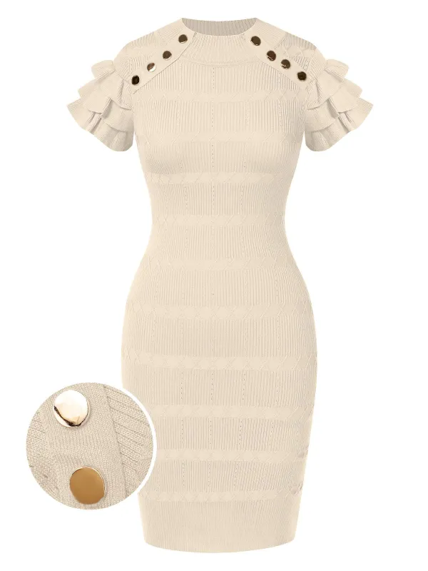 1960s Metal Button Ruffle Sleeve Sweater Dress sold by Retro Stage