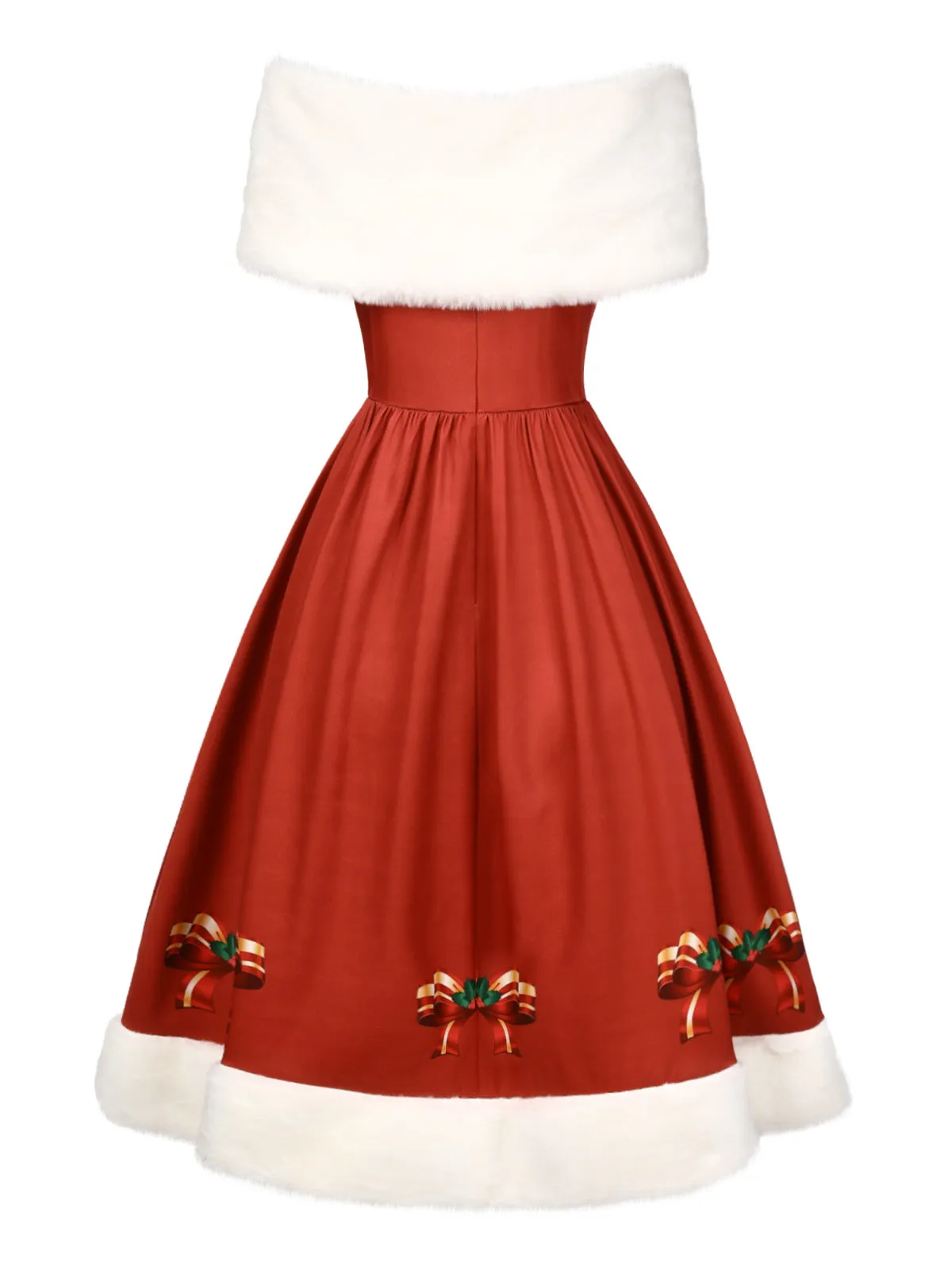 2PCS Christmas 1950s Strapless Bow Fur Dress & Shawl sold by Retro Stage product image thumbnail 4