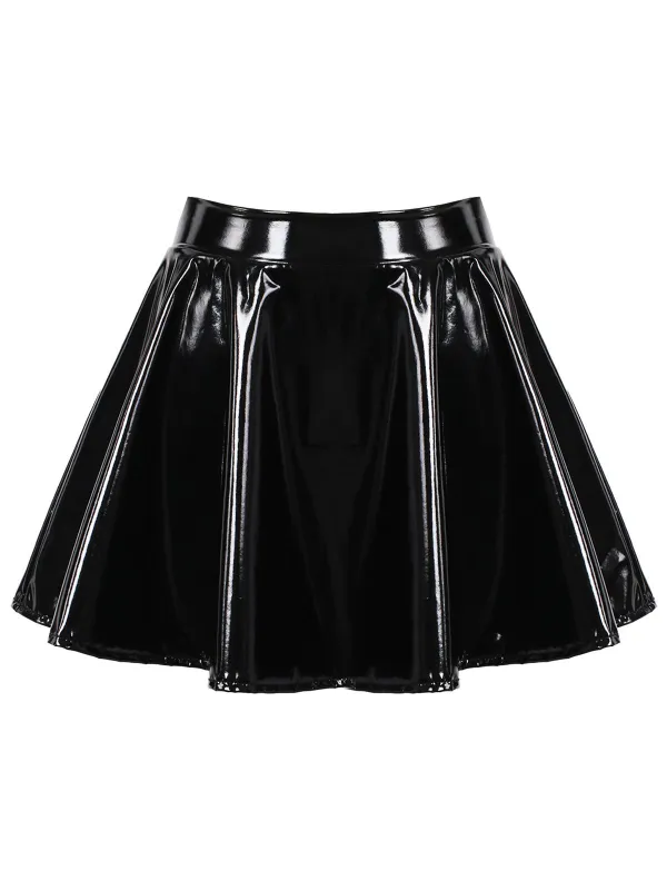 1980s Patent Leather Pleated Mini Skirt sold by Retro Stage
