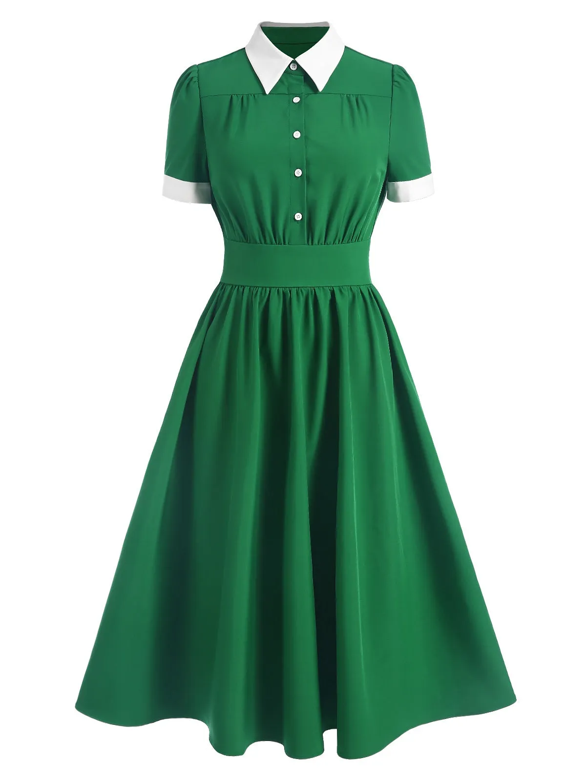 Green 1940s Contrast Shirt Collar Dress sold by Retro Stage product image thumbnail 2