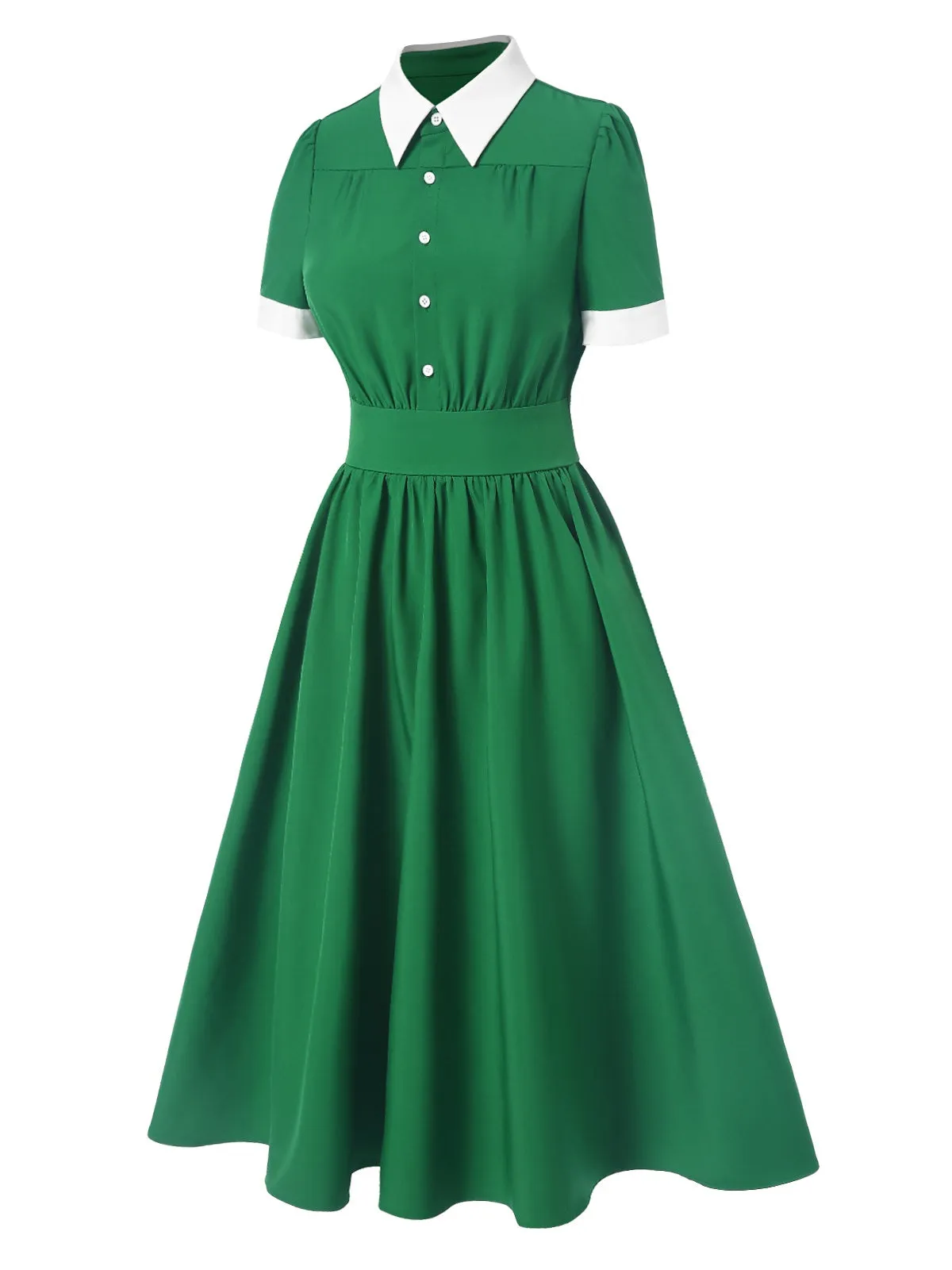 Green 1940s Contrast Shirt Collar Dress sold by Retro Stage product image thumbnail 3
