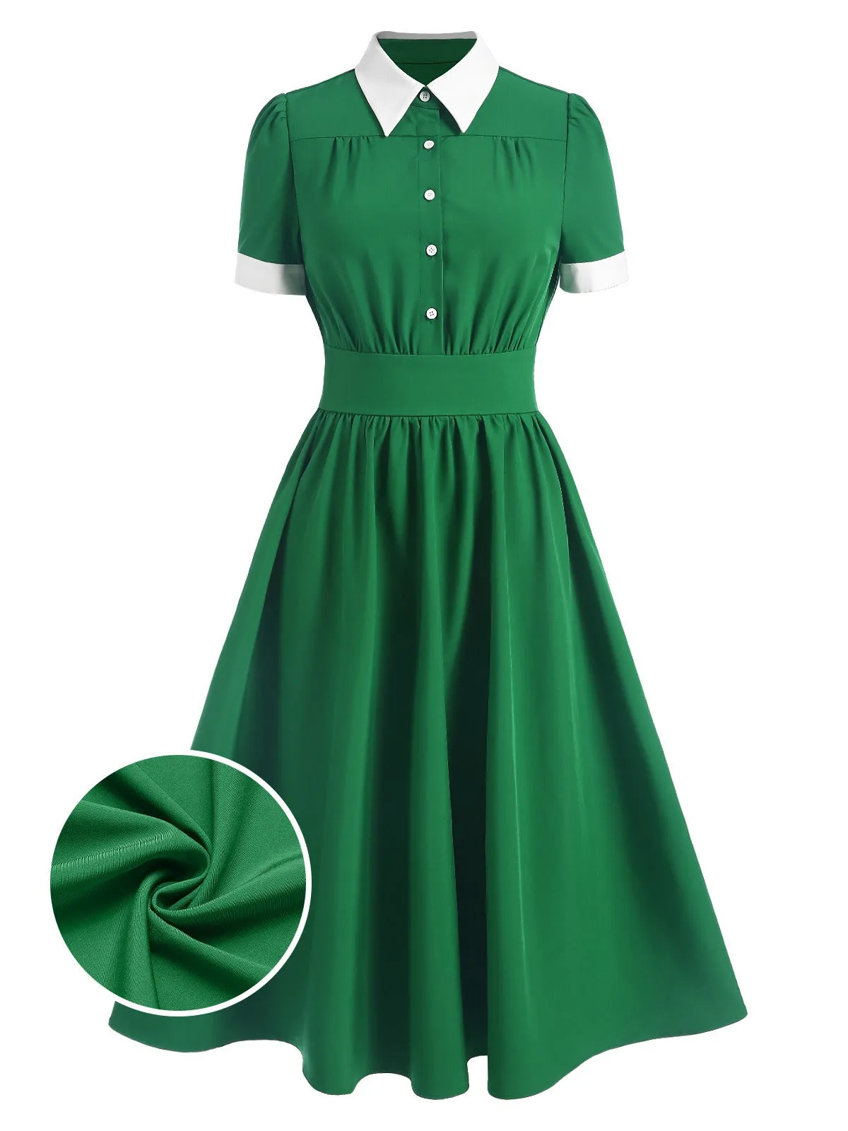 Green 1940s Contrast Shirt Collar Dress sold by Retro Stage