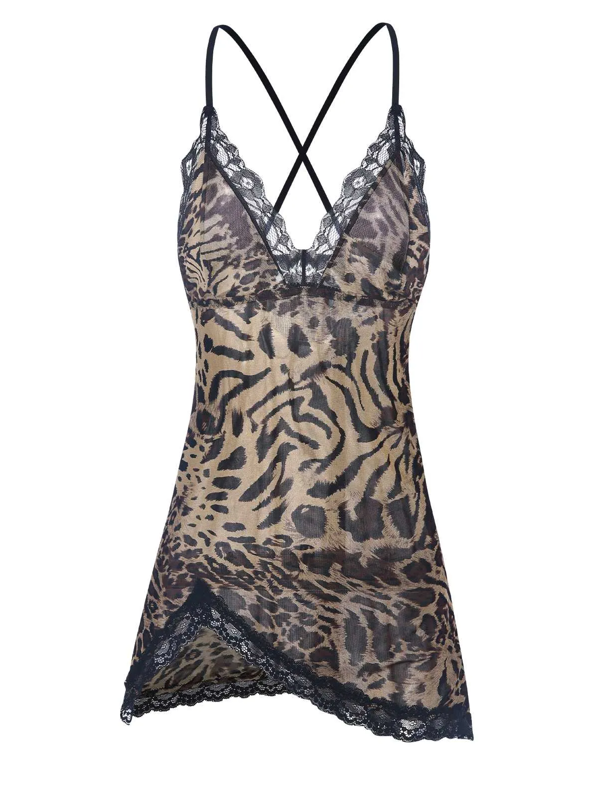 1950s Spaghetti Strap Slit Leopard Lace Nightgown sold by Retro Stage