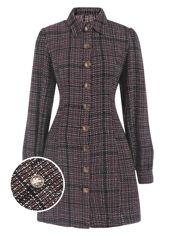 1960s Shirt Collar Lantern Sleeve Plaids Dress sold by Retro Stage