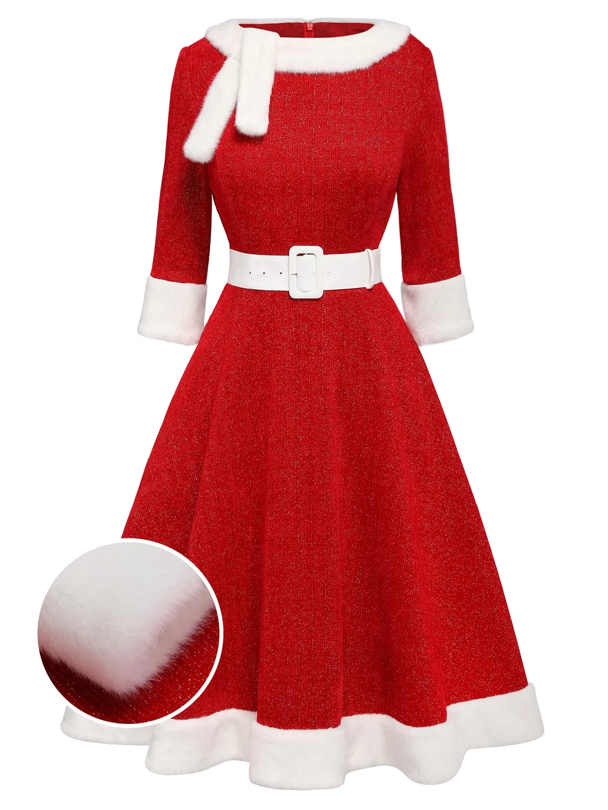 Red 1950s Solid Plush Christmas Dress sold by Retro Stage product image thumbnail 3
