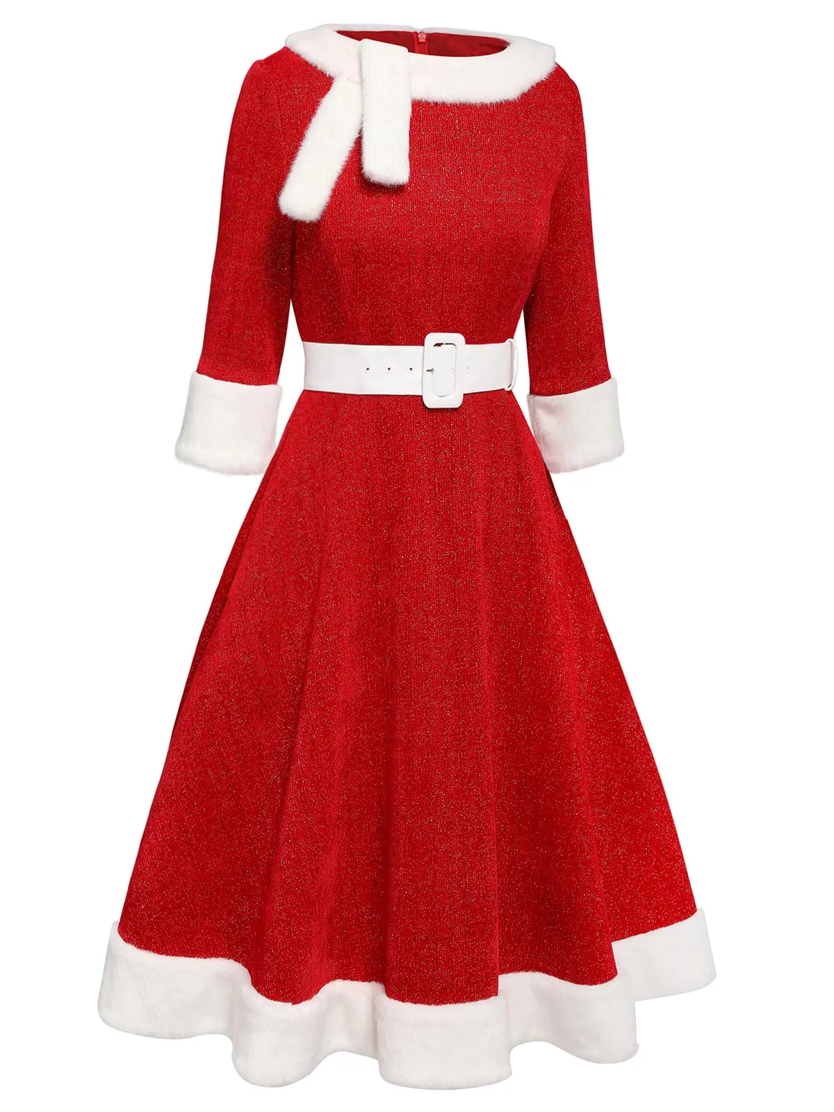 Red 1950s Solid Plush Christmas Dress sold by Retro Stage product image thumbnail 5