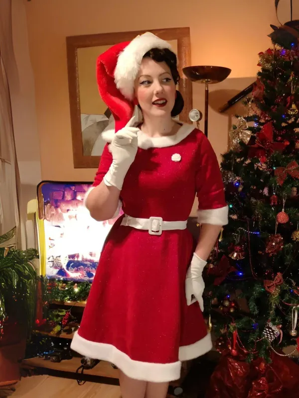 Red 1950s Solid Plush Christmas Dress made by Retro Stage