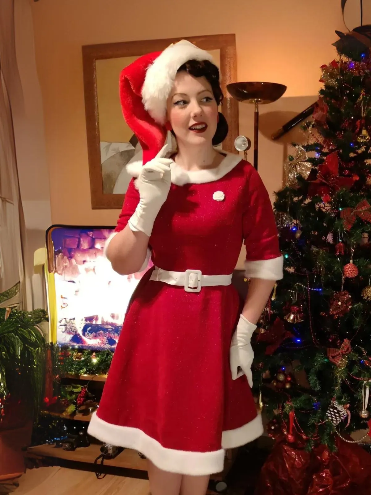 Red 1950s Solid Plush Christmas Dress sold by Retro Stage