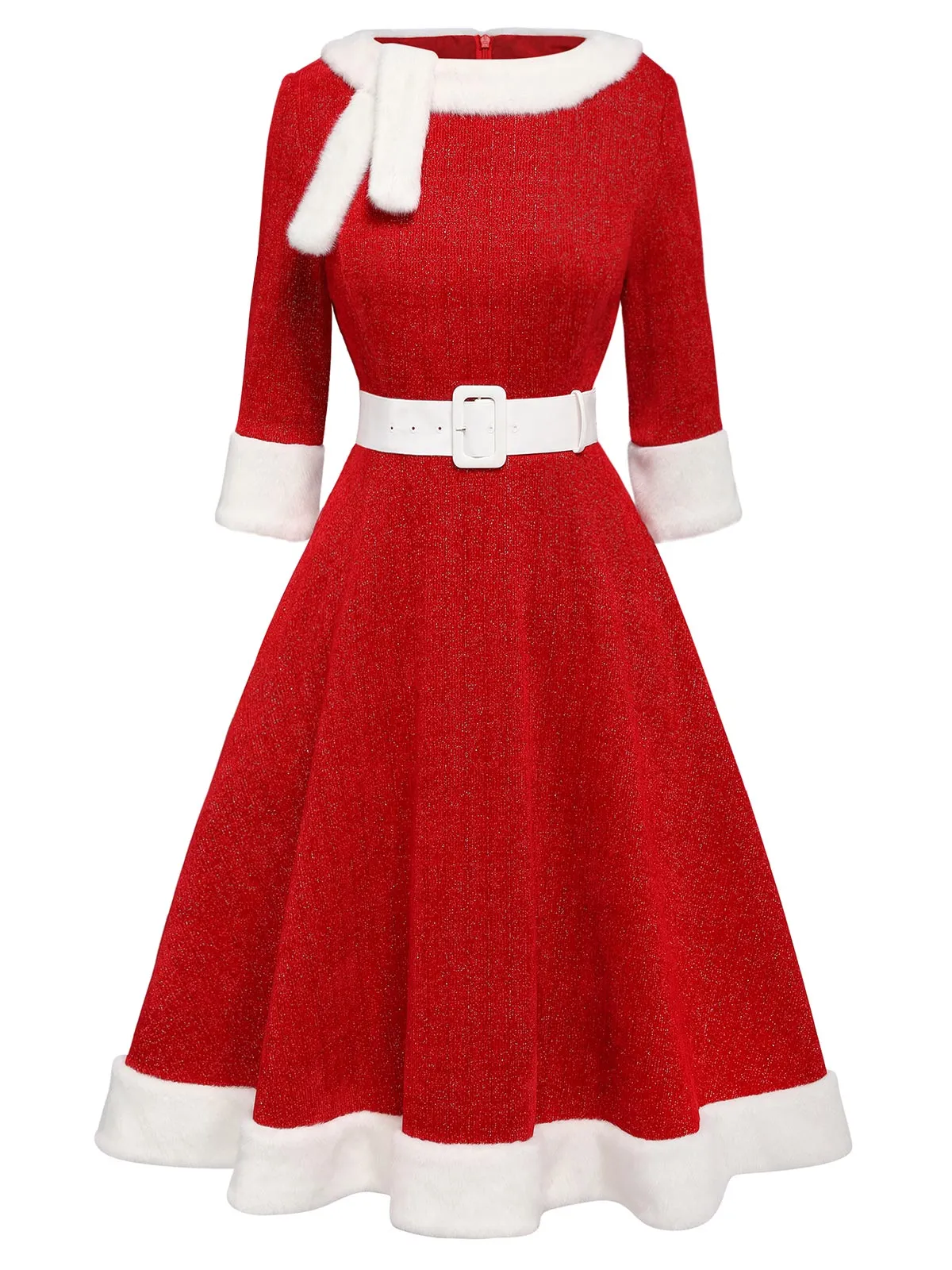 Red 1950s Solid Plush Christmas Dress sold by Retro Stage product image thumbnail 4