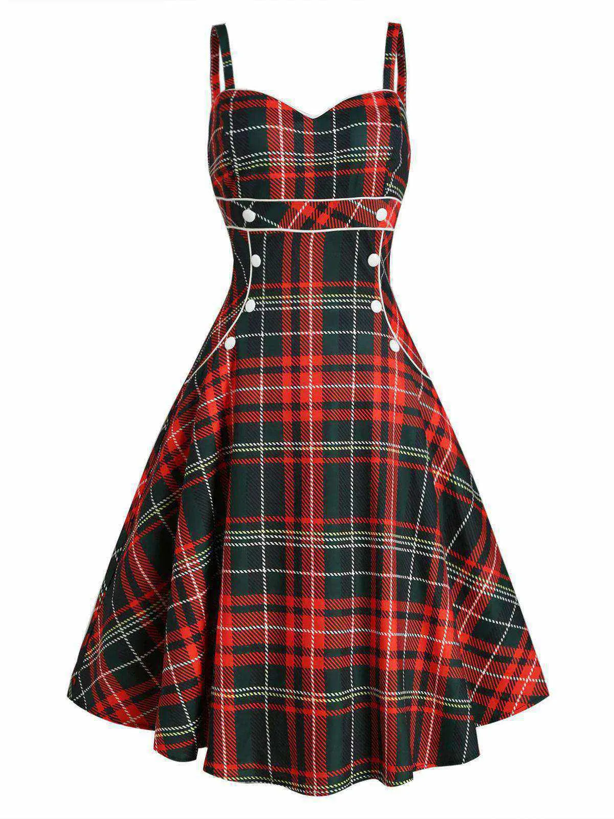 1950s Plaid Button Strap Swing Dress sold by Retro Stage product image thumbnail 5