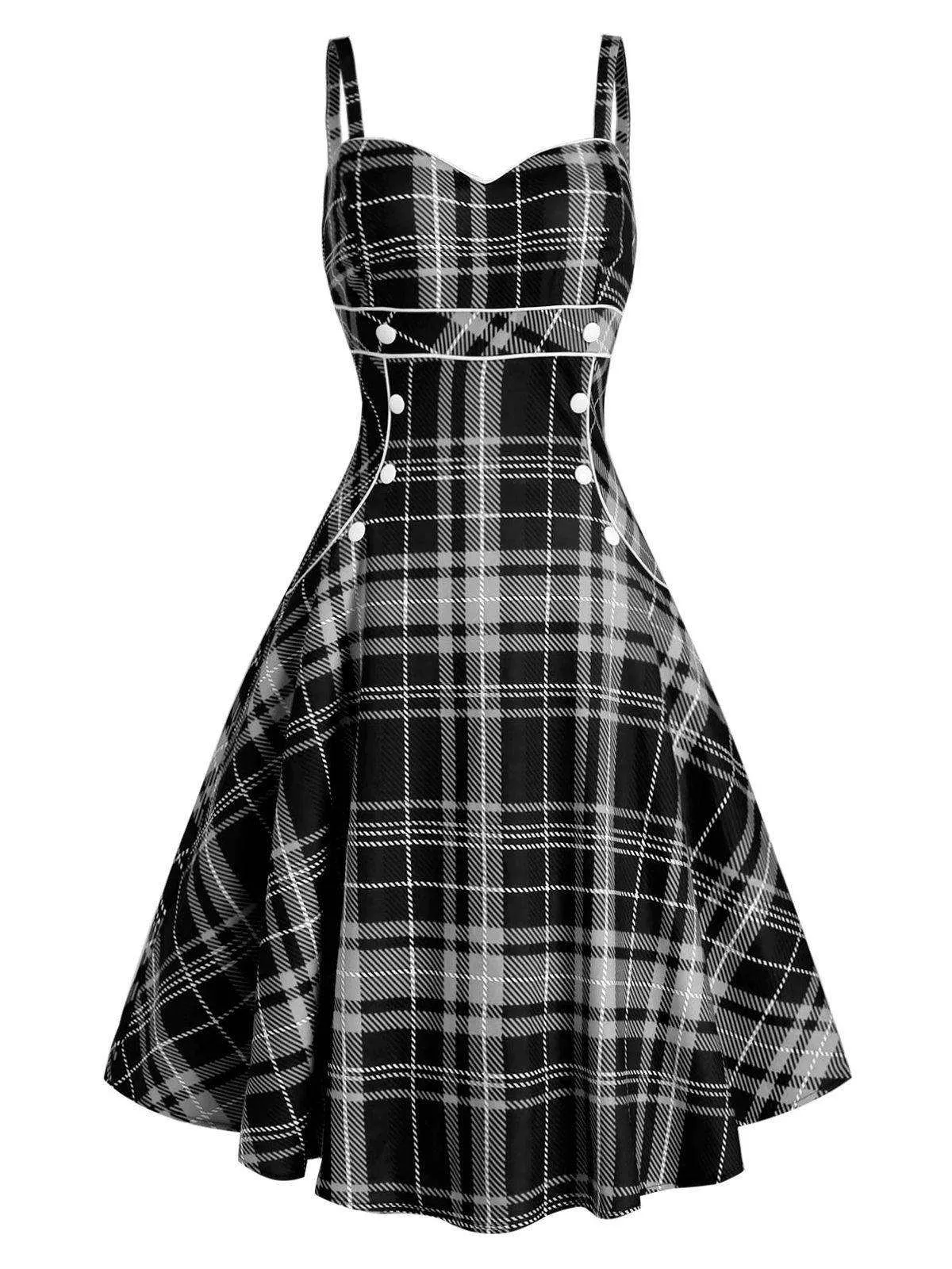 1950s Plaid Button Strap Swing Dress sold by Retro Stage product image thumbnail 4