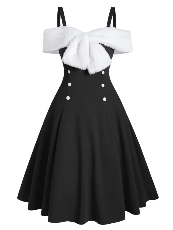 1950s Bow Cold Shoulder Swing Dress sold by Retro Stage