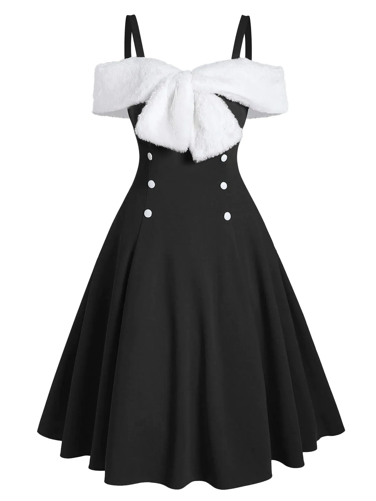 1950s Bow Cold Shoulder Swing Dress sold by Retro Stage