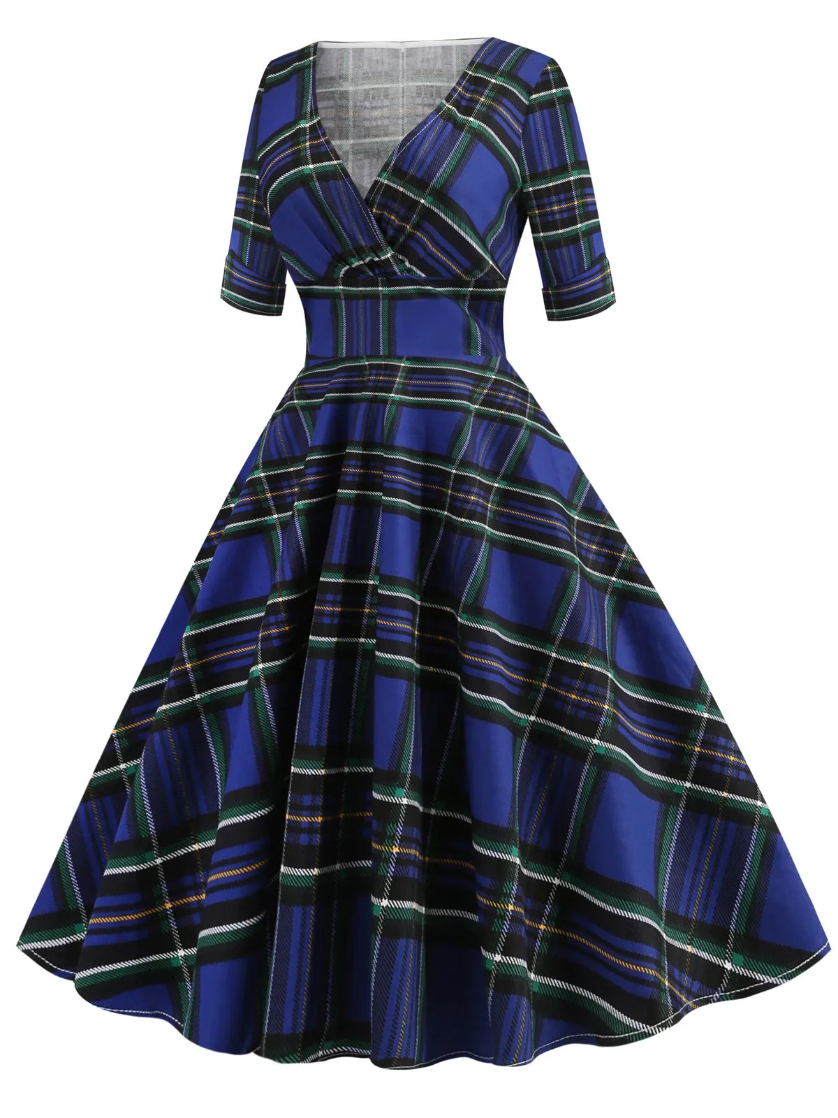 1950s Plaid Sweetheart Fold Swing Dress sold by Retro Stage product image thumbnail 3