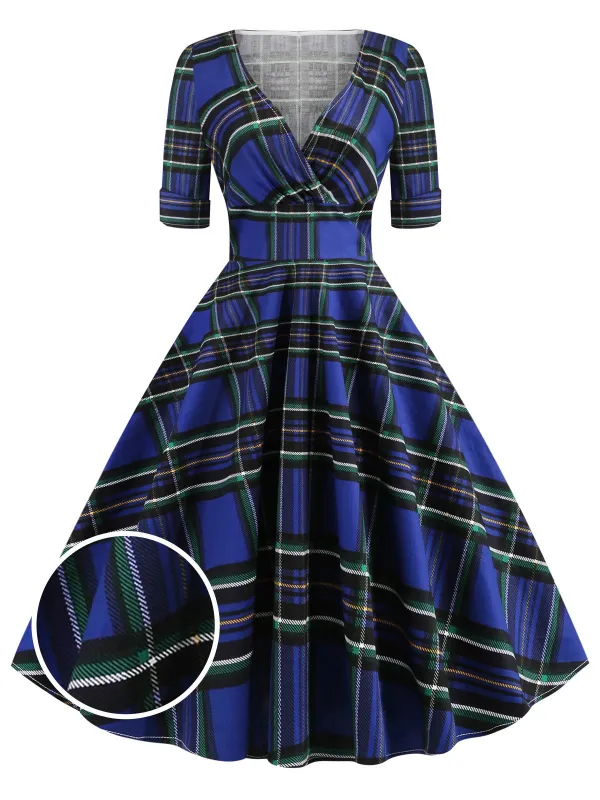 1950s Plaid Sweetheart Fold Swing Dress sold by Retro Stage