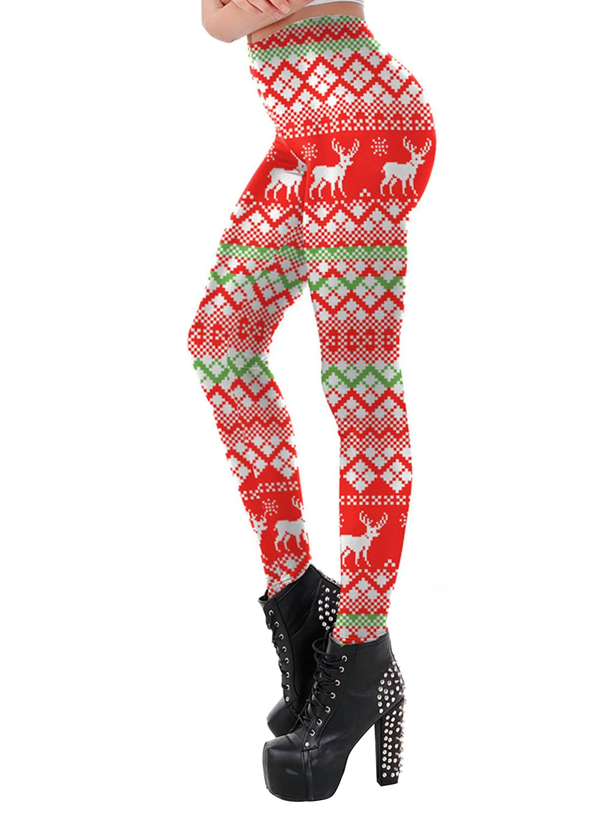 Red 1960s Christmas Elk Plaid Leggings sold by Retro Stage product image thumbnail 2