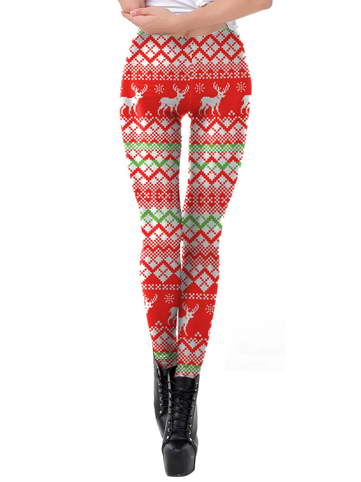 Red 1960s Christmas Elk Plaid Leggings sold by Retro Stage