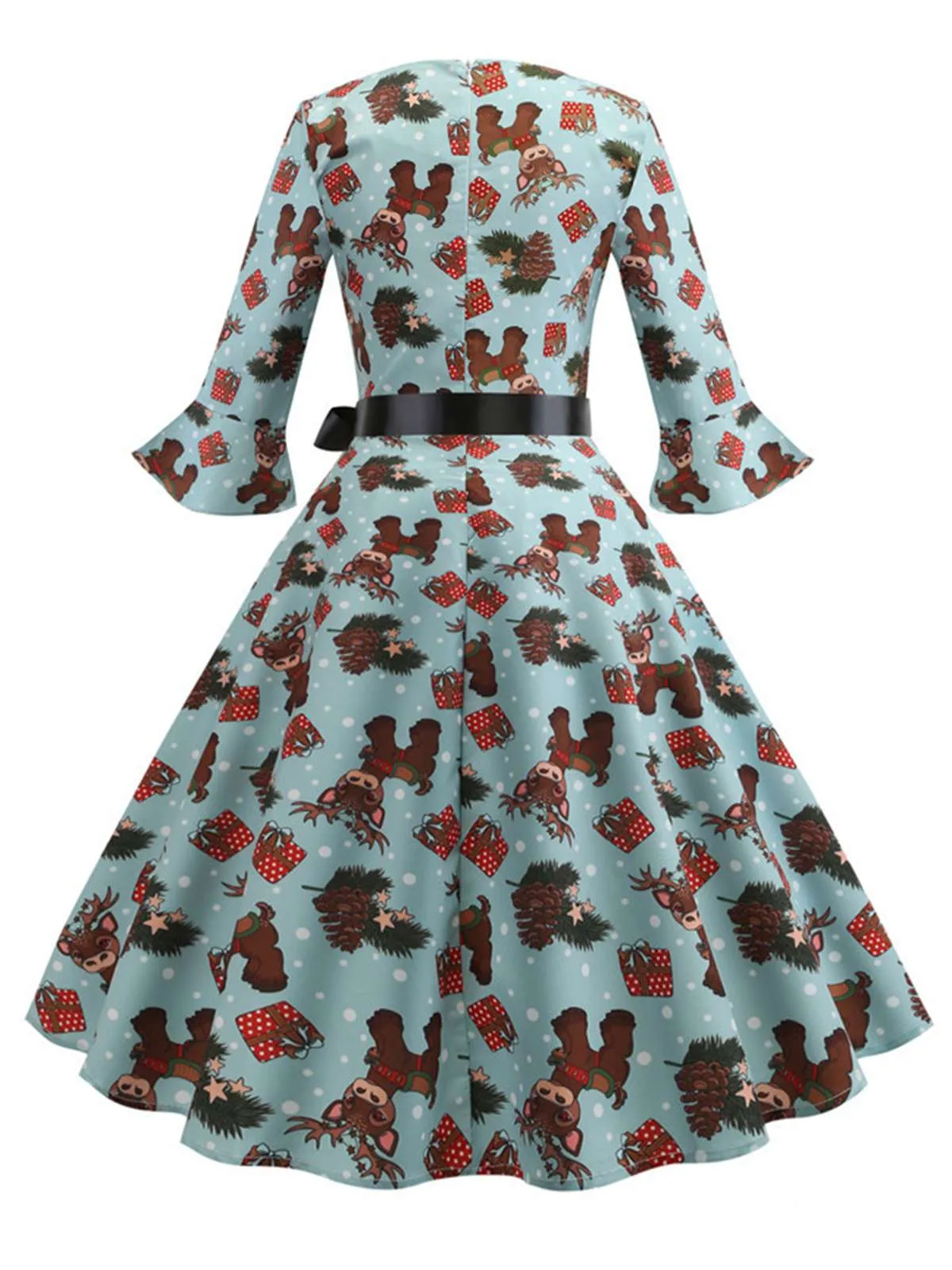 1950s Christmas Flare Sleeve Belted Dress sold by Retro Stage product image thumbnail 3