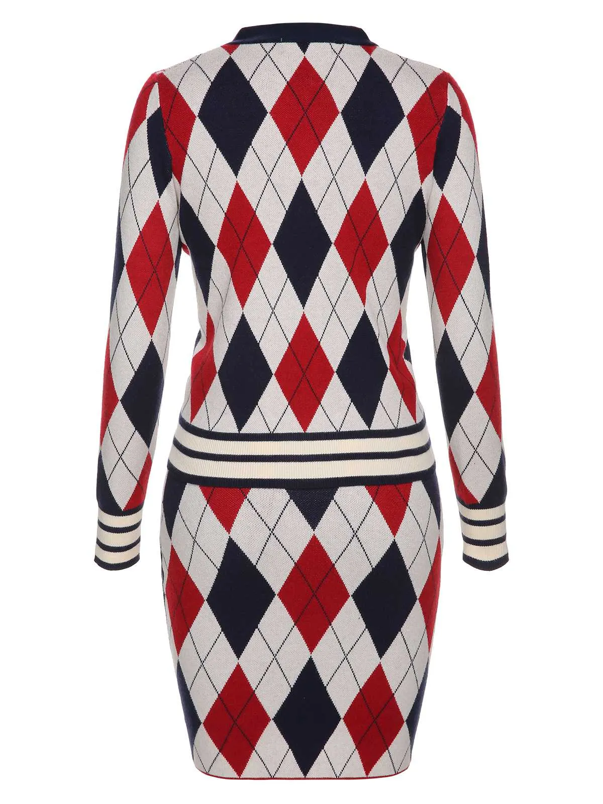 2PCS 1960s V-Neck Plaids Knitted Cardigan & Skirt sold by Retro Stage product image thumbnail 2