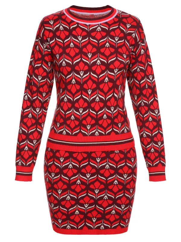 Red 1960s Christmas Jacquard Dress sold by Retro Stage