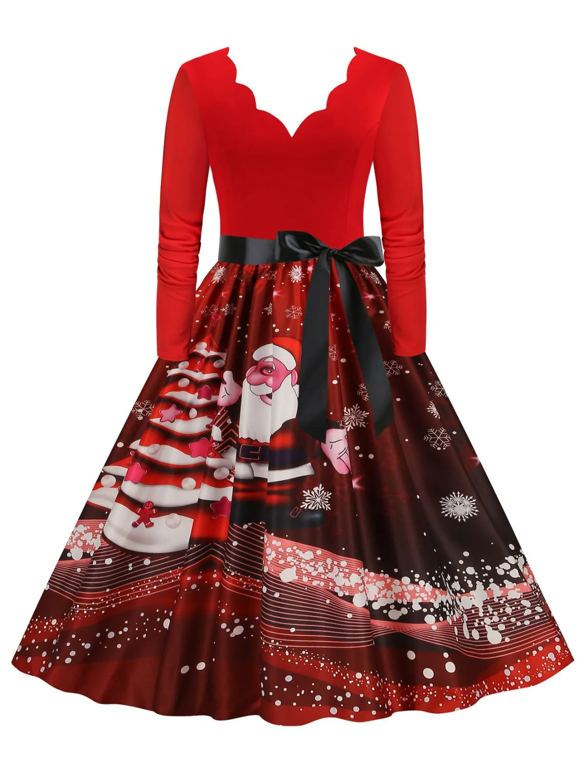 Christmas 1950s V-Neck Long Sleeve Patchwork Dress sold by Retro Stage product image thumbnail 4