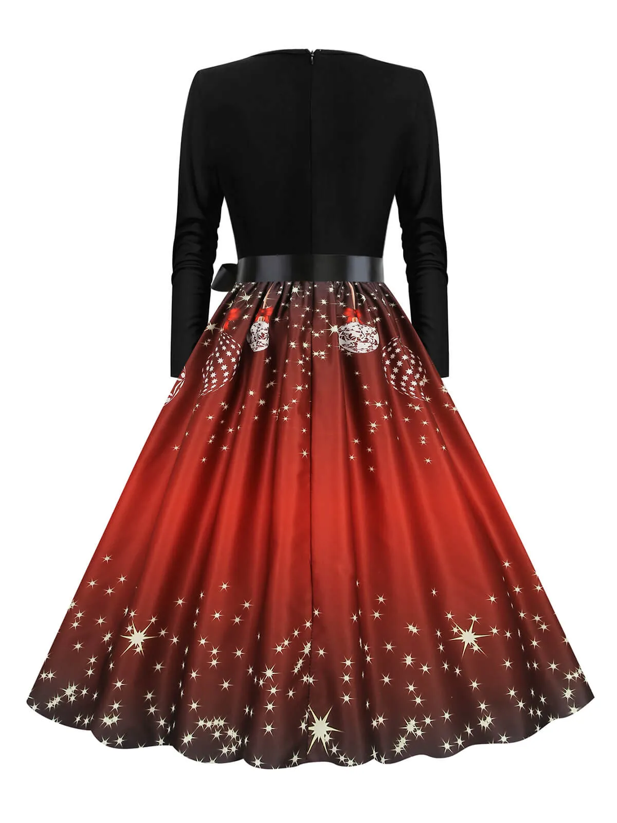 Christmas 1950s V-Neck Long Sleeve Patchwork Dress sold by Retro Stage product image thumbnail 3