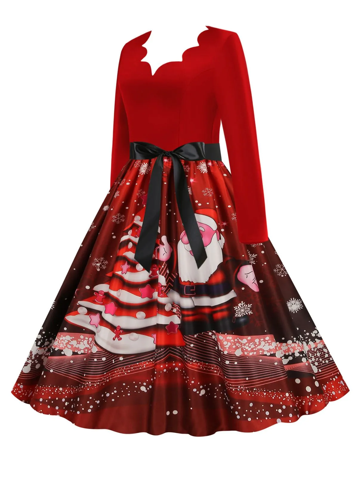 Christmas 1950s V-Neck Long Sleeve Patchwork Dress sold by Retro Stage product image thumbnail 5