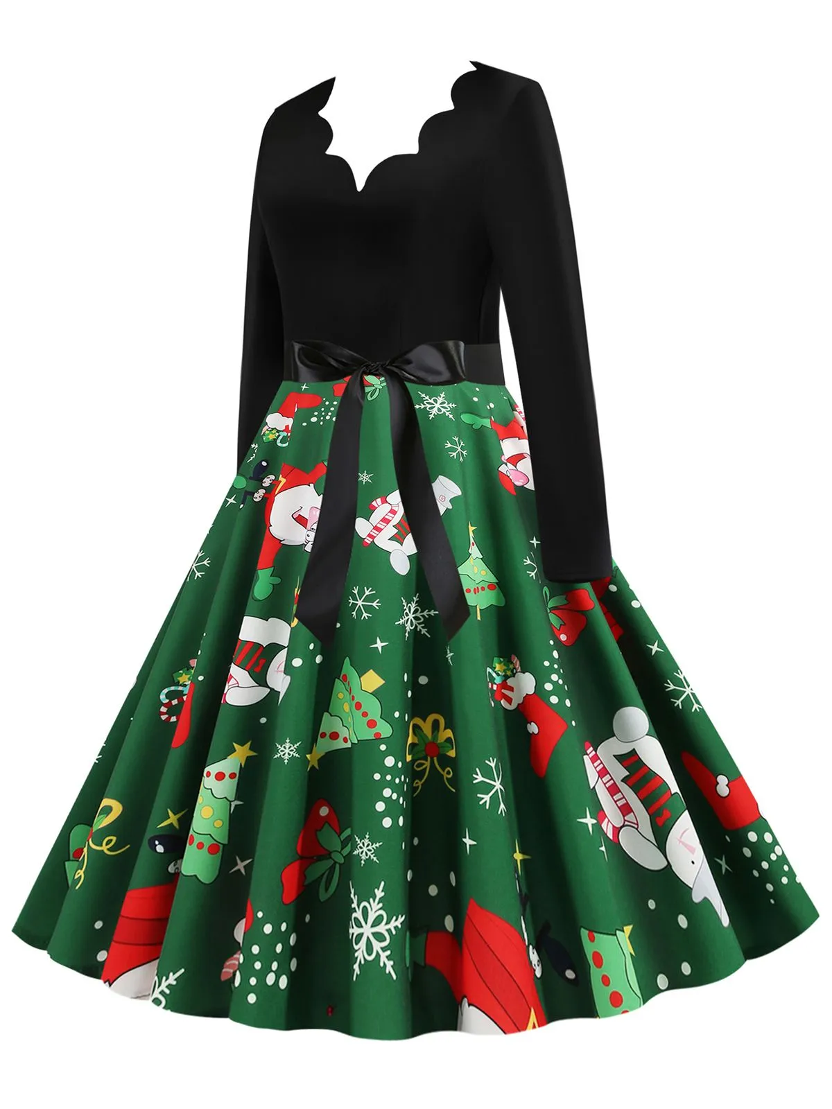 Christmas 1950s V-Neck Patchwork Swing Dress sold by Retro Stage product image thumbnail 5