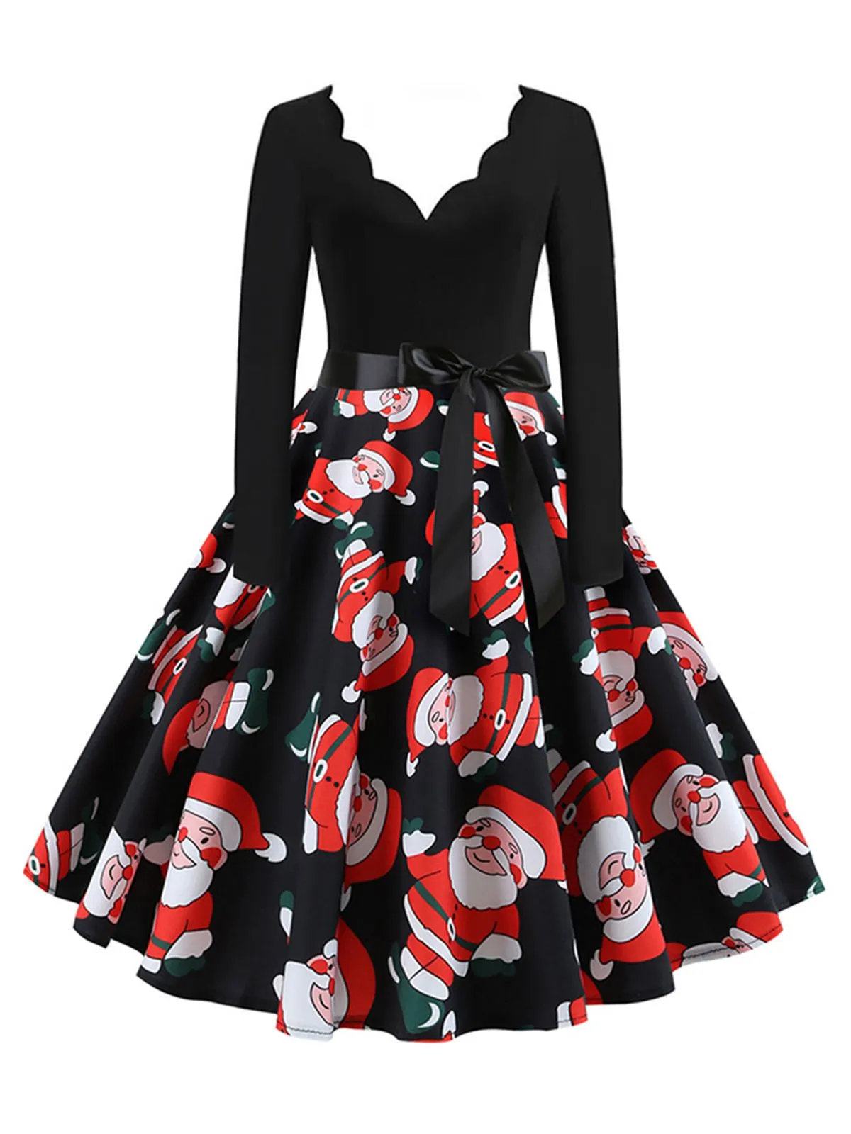 Christmas 1950s V-Neck Patchwork Swing Dress sold by Retro Stage product image thumbnail 2