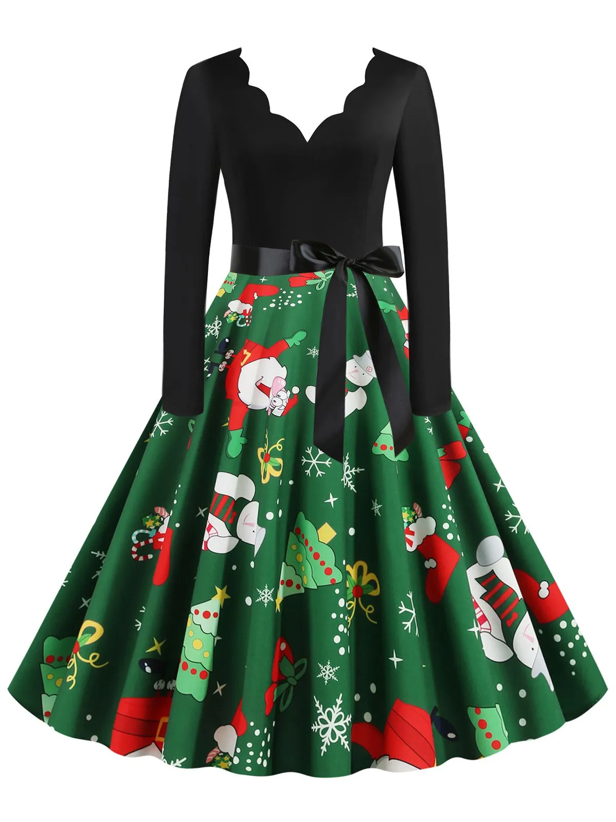 Christmas 1950s V-Neck Patchwork Swing Dress sold by Retro Stage product image thumbnail 4