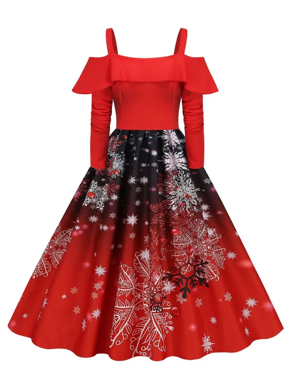 Christmas Suspender Ruffle Long Sleeve Dress sold by Retro Stage