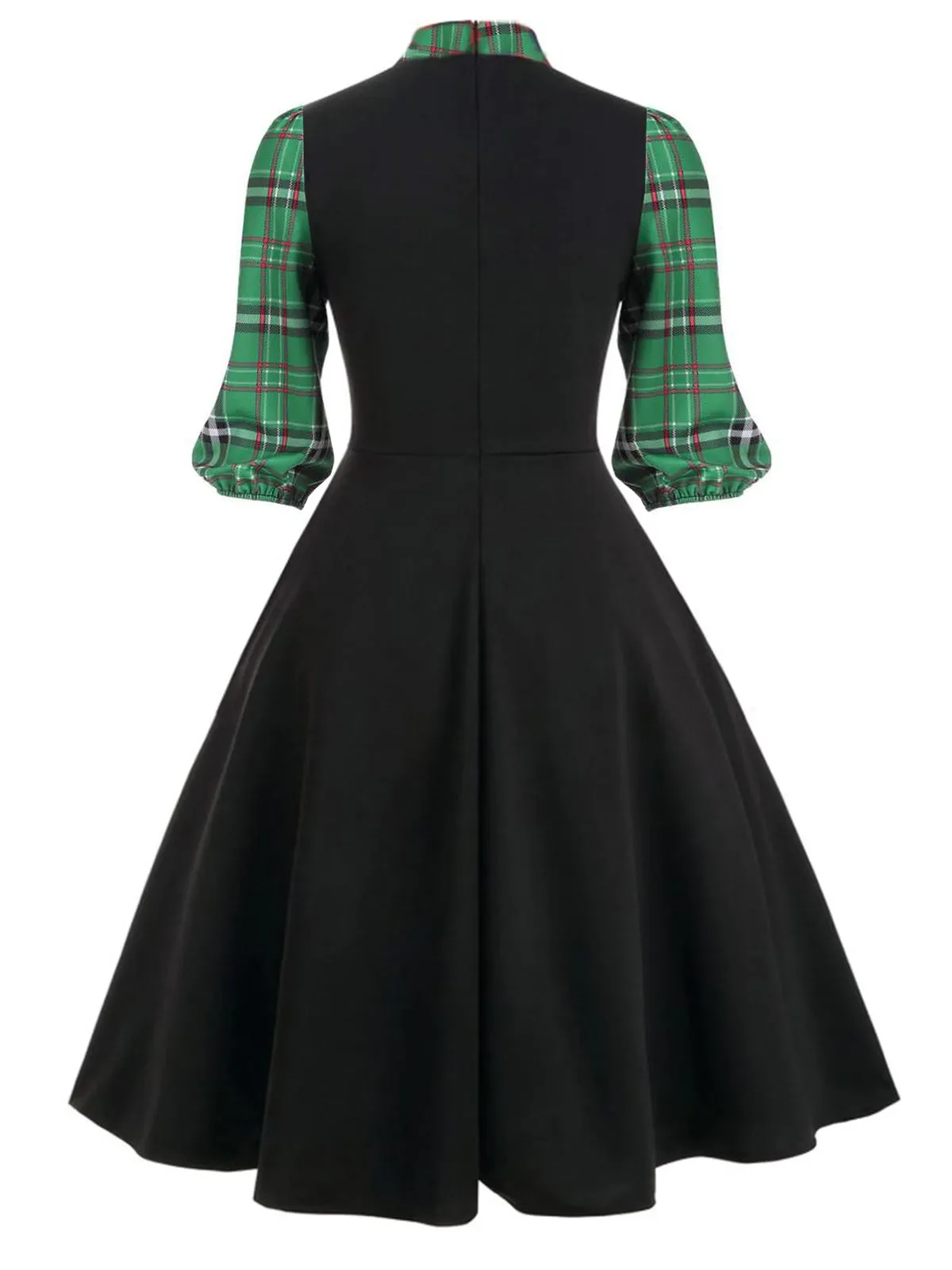 Black 1950s Plaid Patchwork Swing Dress sold by Retro Stage product image thumbnail 2